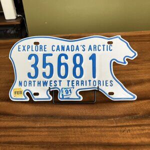 Vintage NORTHWEST TERRITORIES POLAR BEAR LICENSE PLATE W/NWT FEB 1991 Tag #35681